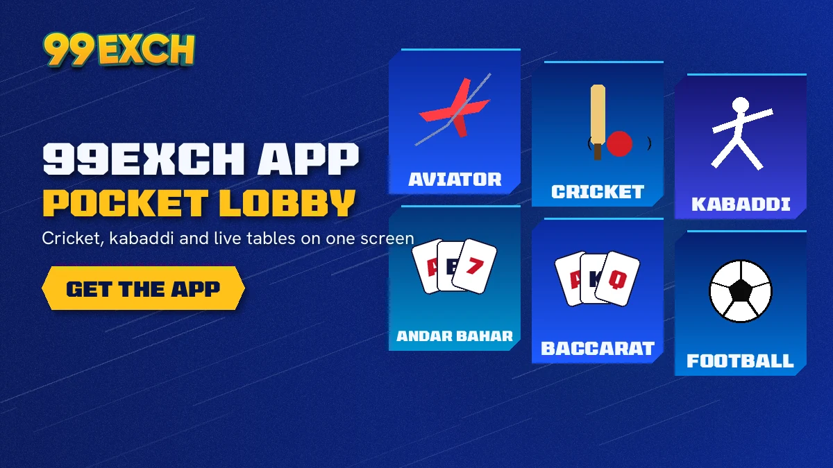 99Exch app games screen with cricket exchange, Teen Patti, Andar Bahar and Aviator