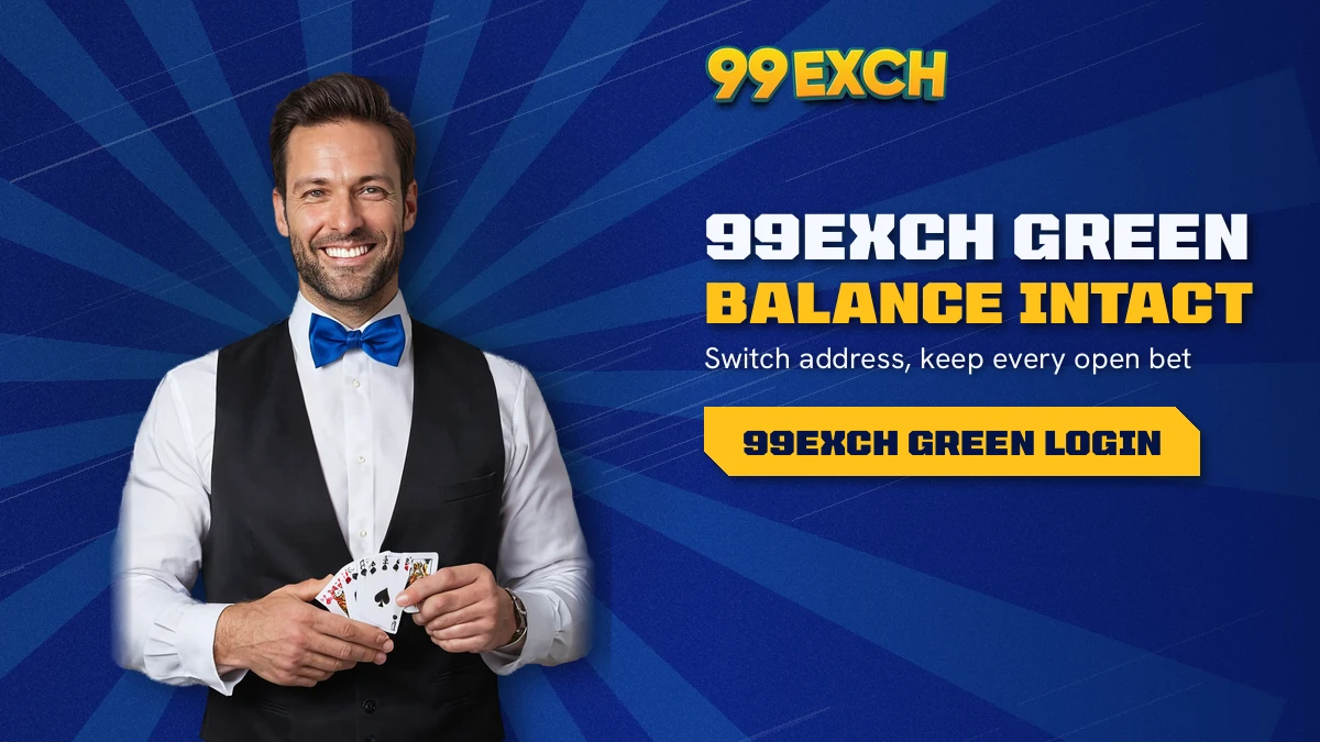99exch green login banner: the same 99Exch ID and balance opening on the green address