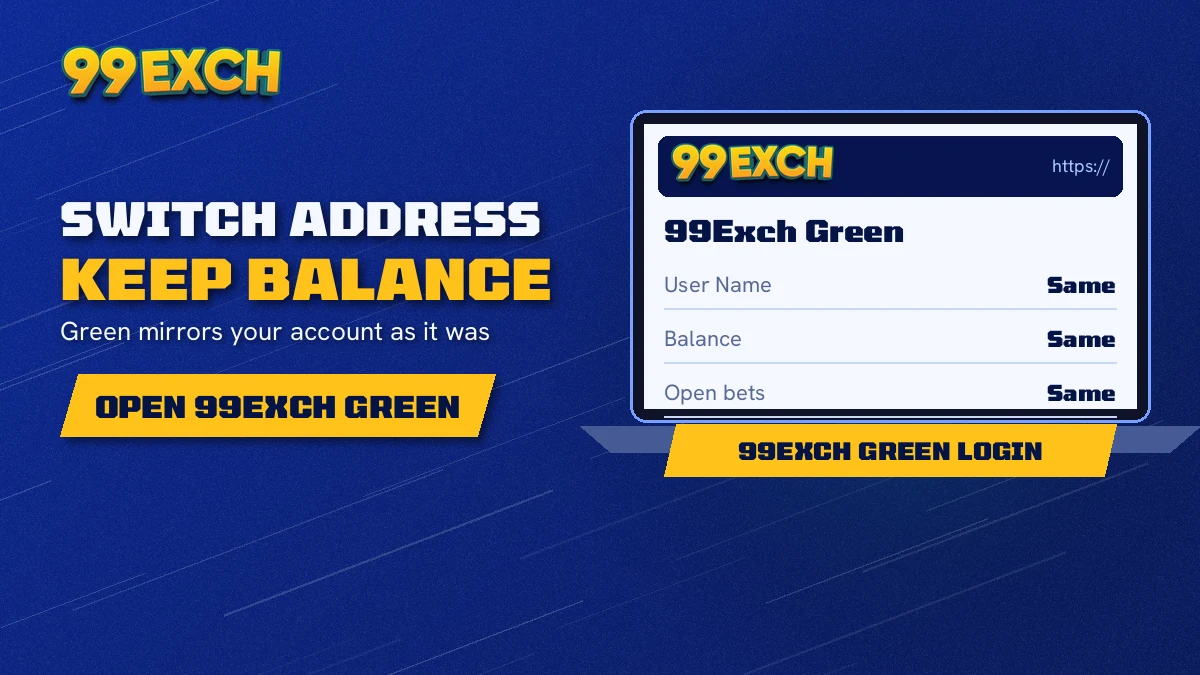 99exch green login page reached after an address switch, ready for the same 99Exch ID