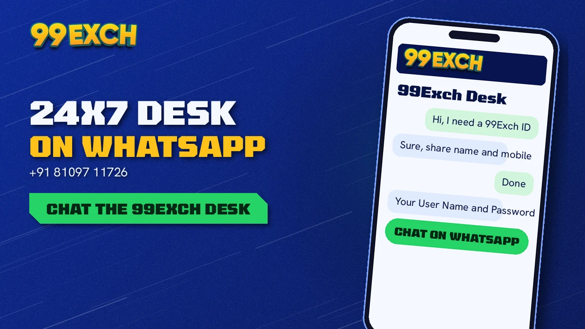 99exch com WhatsApp number shown beside the 99Exch login screen with Contact On Whatsapp link